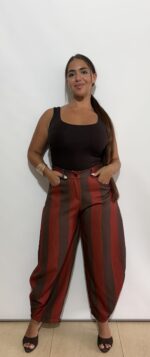 Pantalón rayas marrón balloon